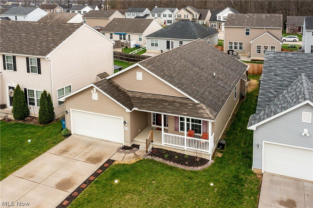 Drone aerial view of the home and surrounding neighborhood
