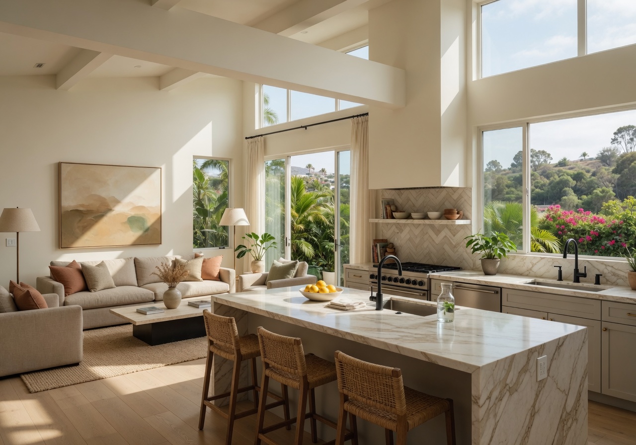 Modern open-concept luxury home interior in San Diego