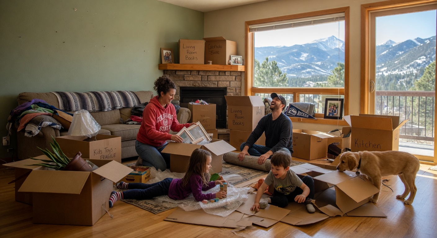 Family unpacking in their new Colorado home