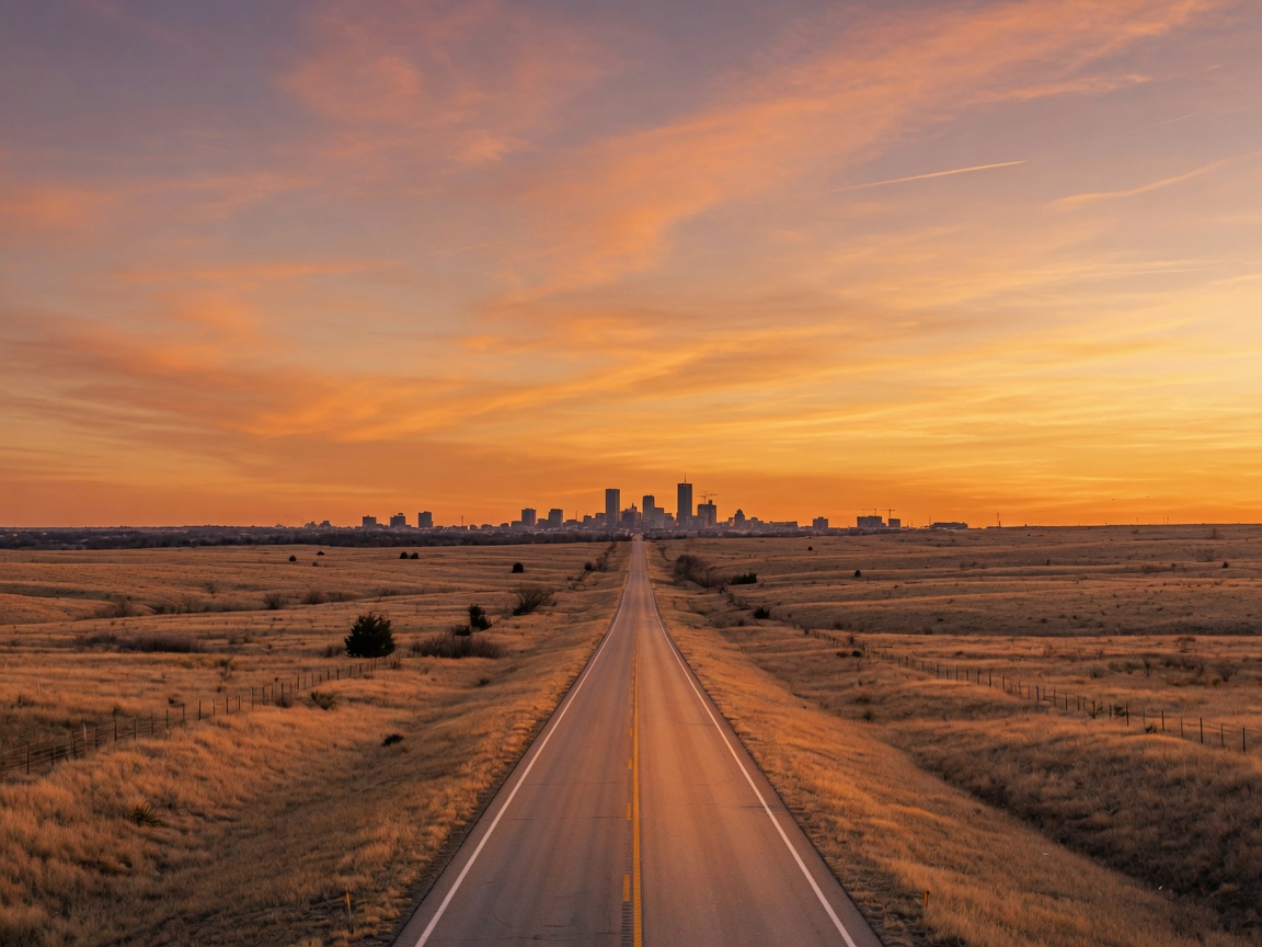 Oklahoma sunset landscape with open highway