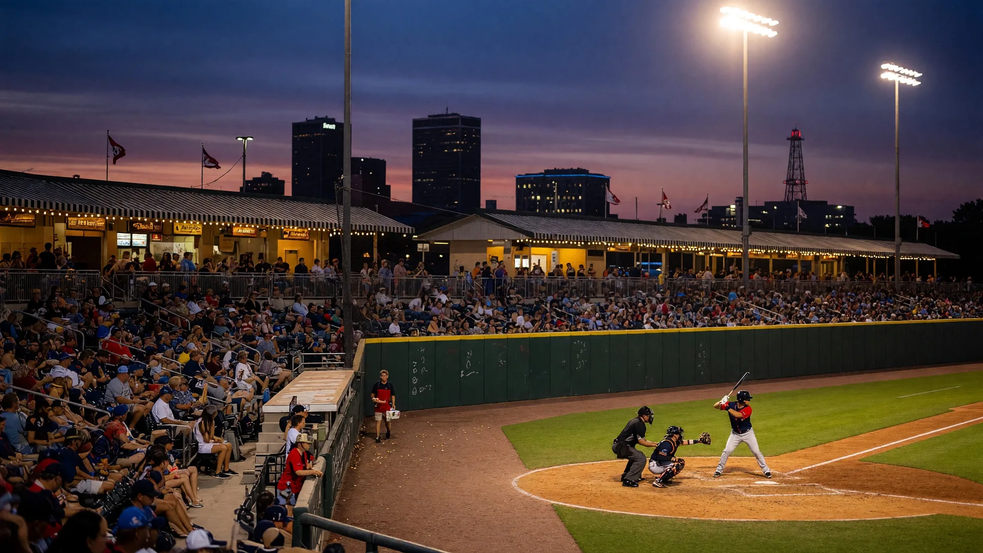 Tulsa Drillers minor league baseball game at ONEOK Field on a summer evening with fans in the stands