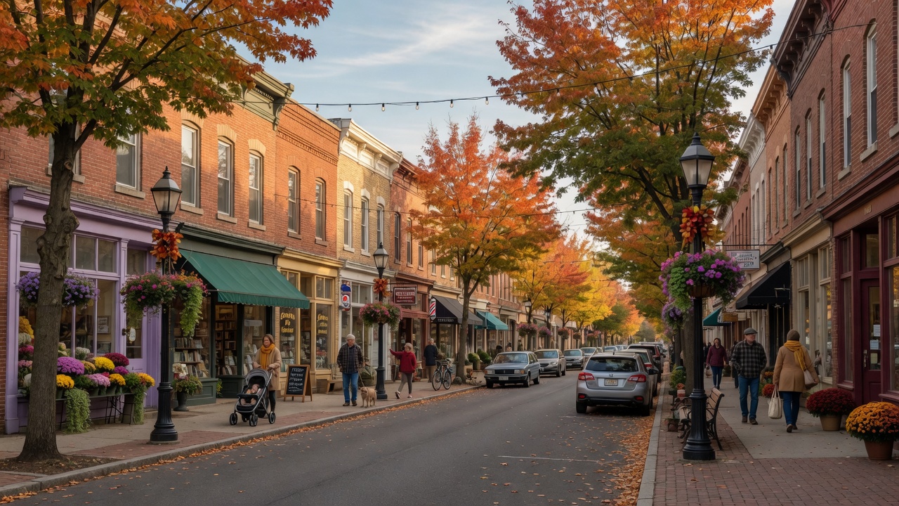 Charming Essex County NJ neighborhood street with tree-lined sidewalks