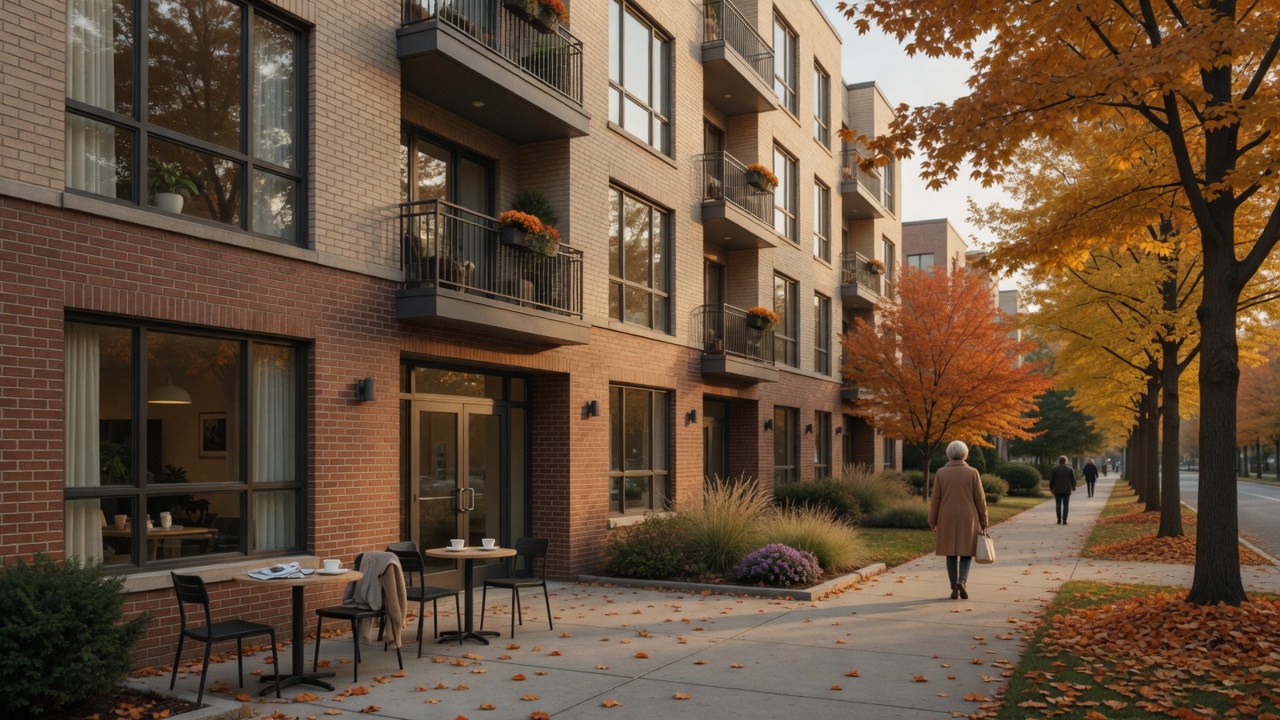 Modern condominium building in a walkable New Jersey suburb, representing downsizing options for empty nesters