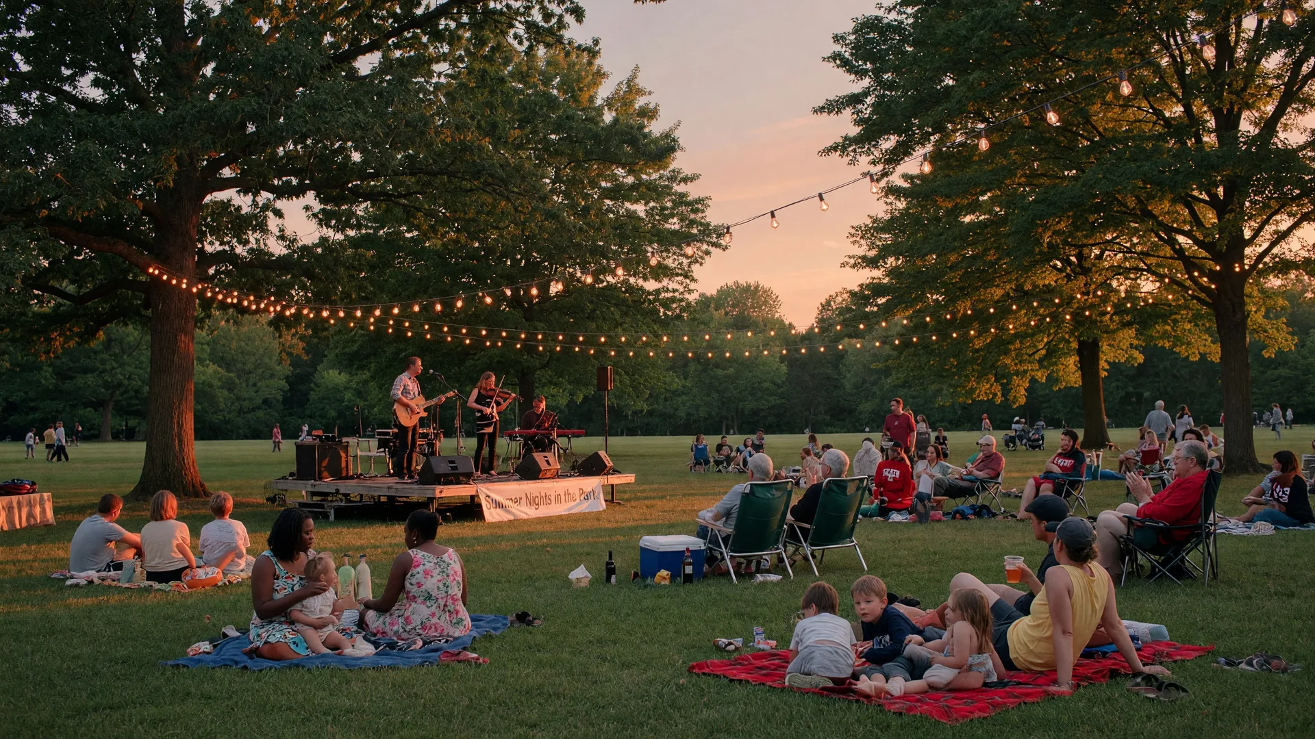 Summer evening outdoor concert in an Essex County park