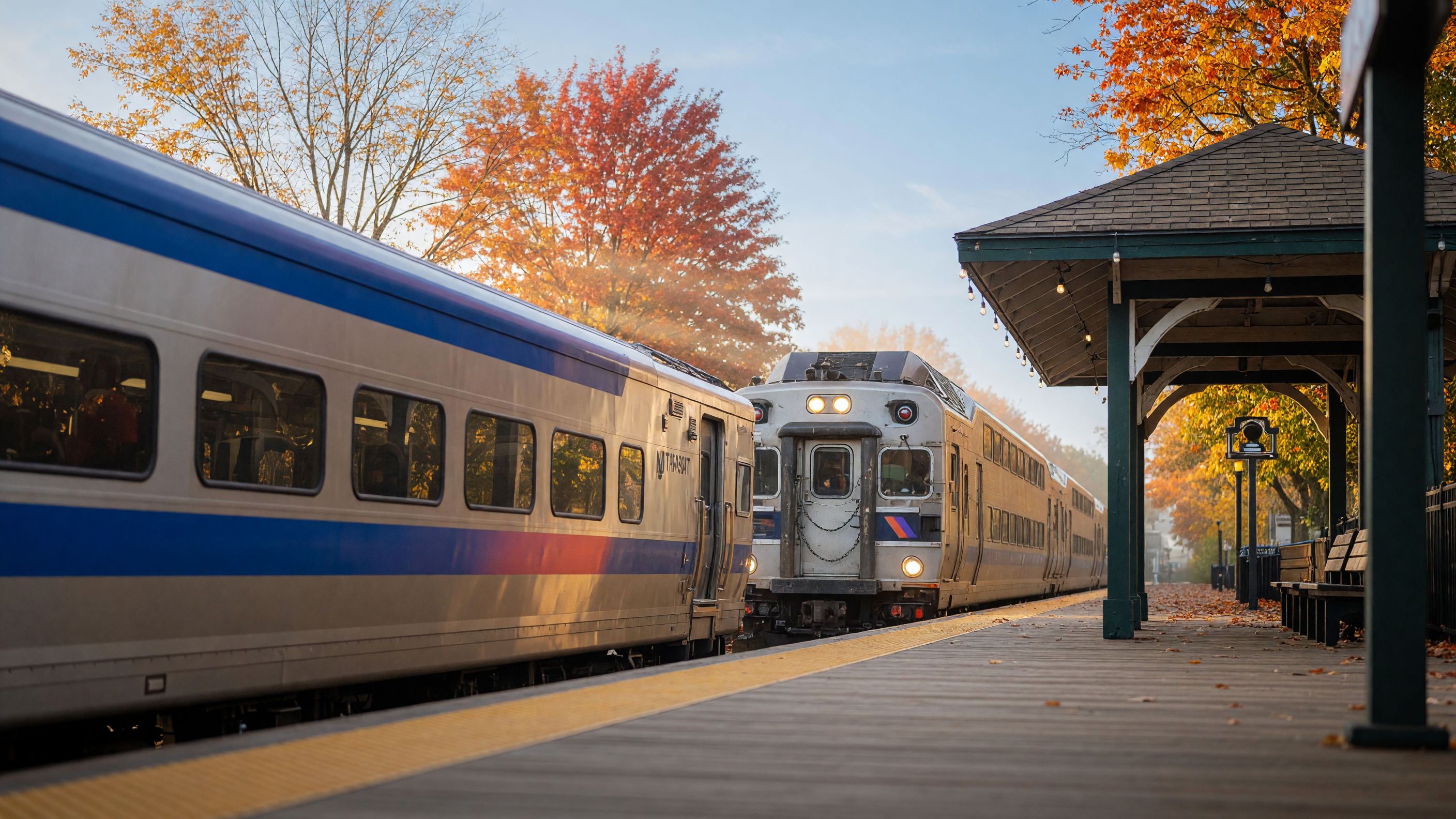 NJ Transit commuter train at a suburban Essex County station
