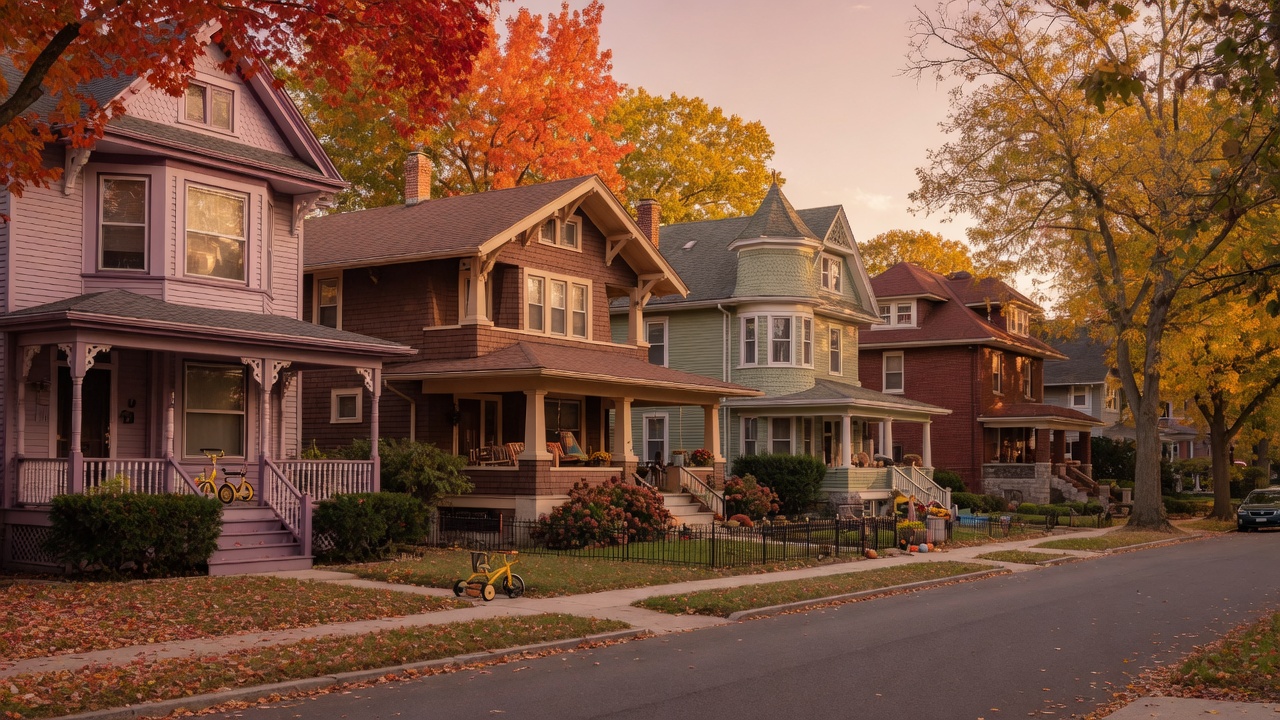 Residential neighborhood with multi-family homes on a tree-lined street in Montclair NJ