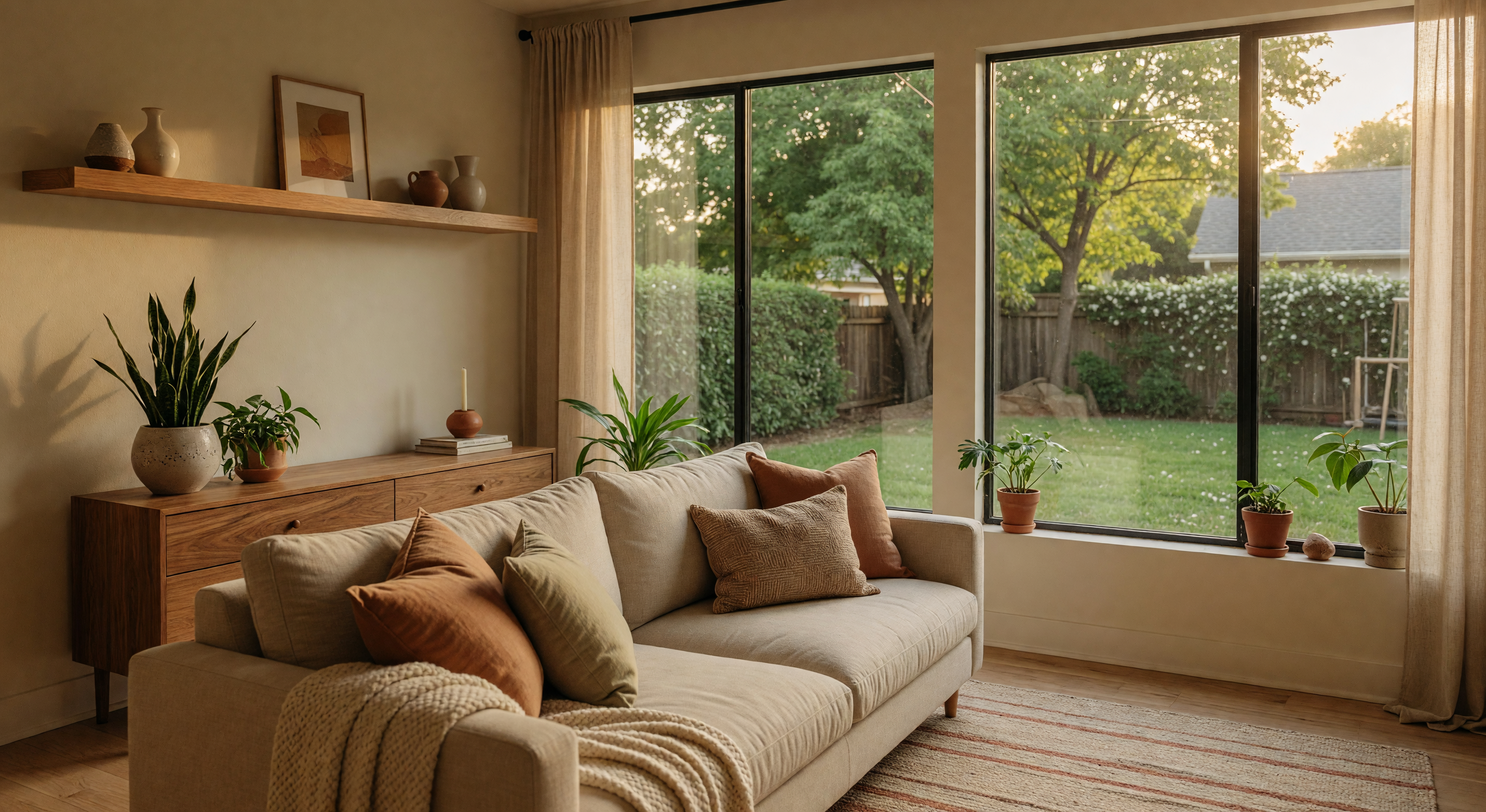Welcoming modern living room with natural light