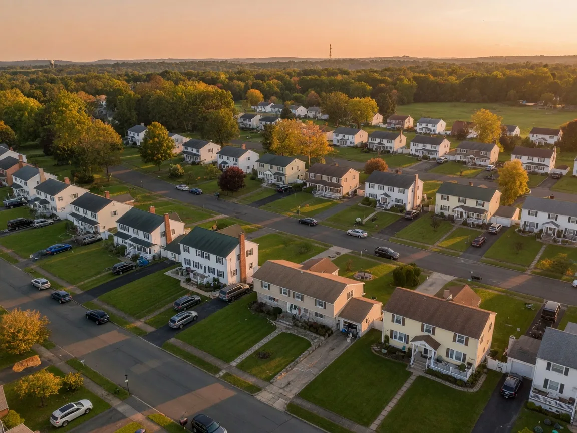 Suburban residential neighborhood in West Orange NJ with tree-lined streets and single-family homes