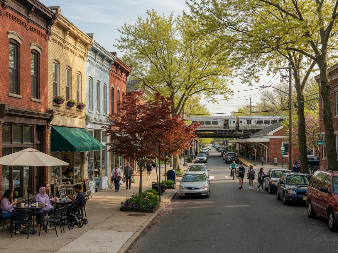 Tree-lined residential street in Montclair NJ with classic Victorian and Colonial homes