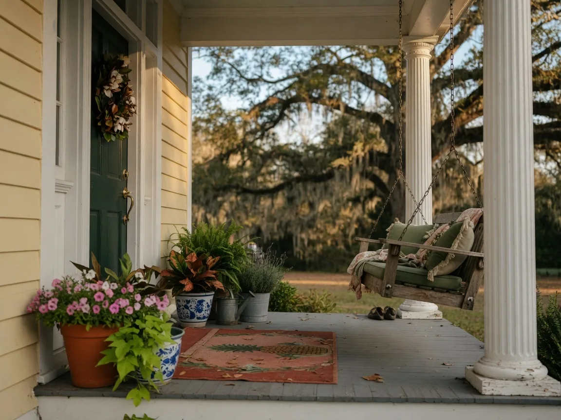 Welcoming front porch of a home in North Augusta SC with Southern charm