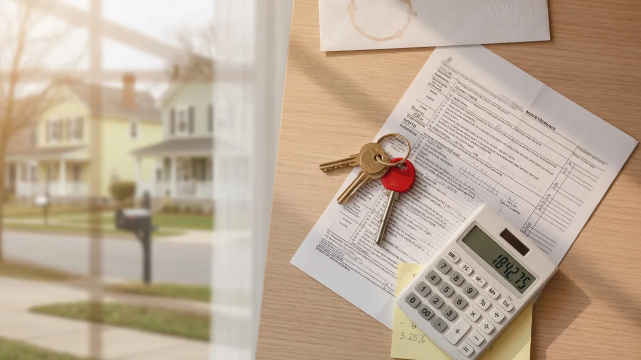 House keys and mortgage documents on a desk, representing the home buying decision