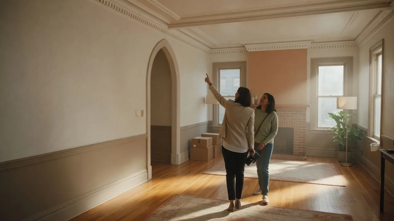 Realtor showing a home to a buyer in the CSRA and pointing out key features