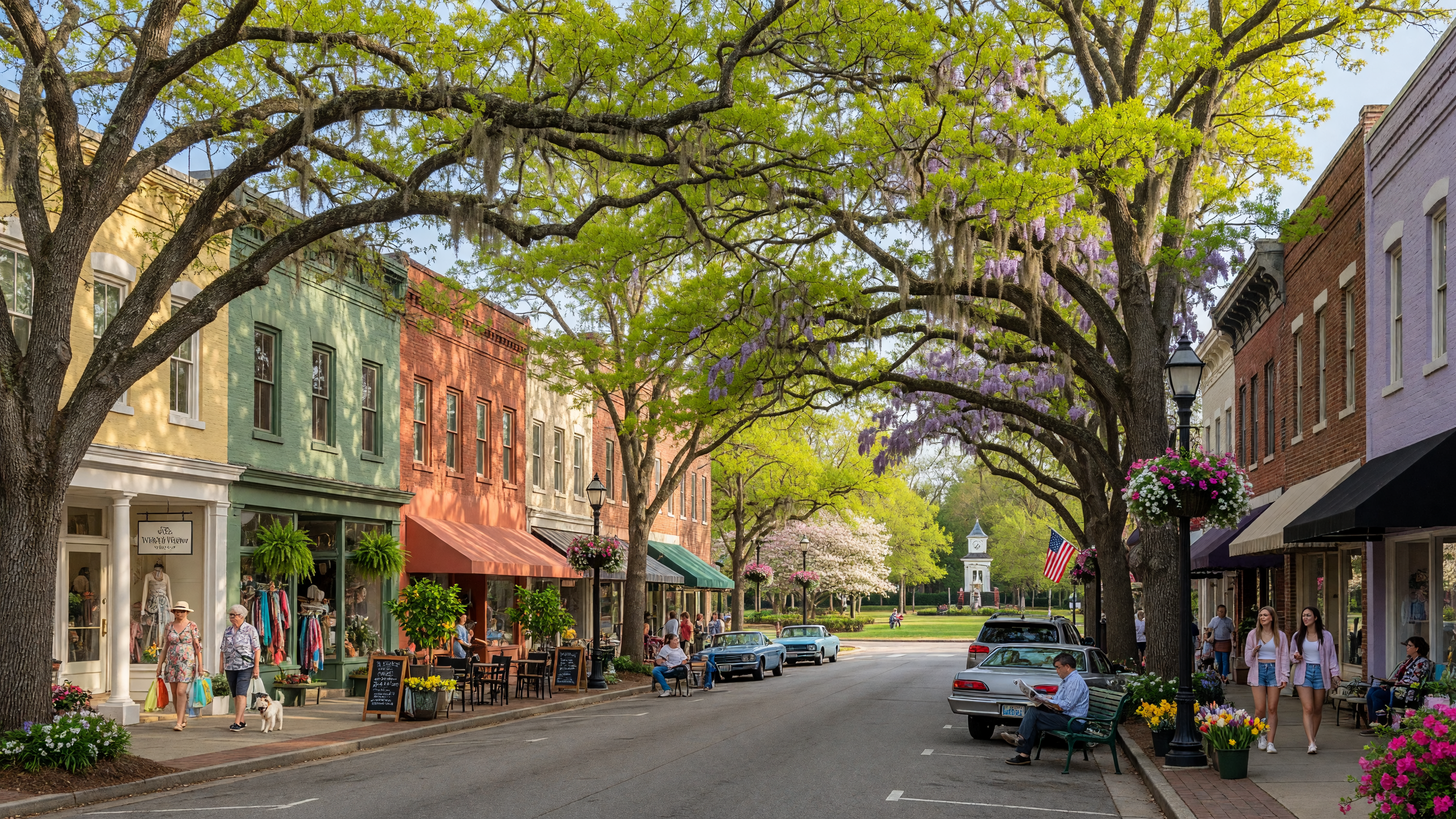 Aiken SC streetscape with welcoming atmosphere and local charm