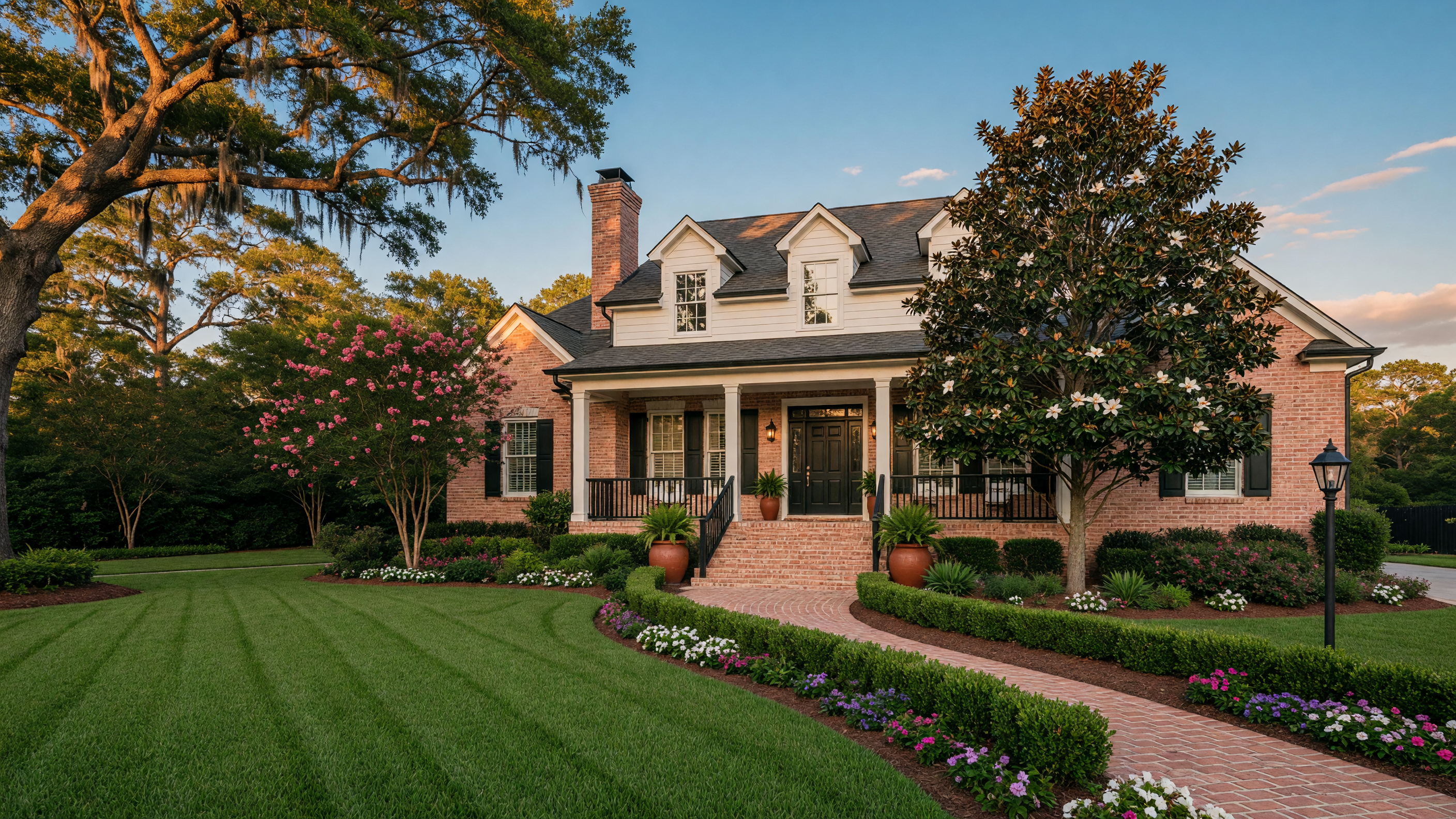A beautifully maintained two-story home with a manicured front lawn and mature trees in the CSRA