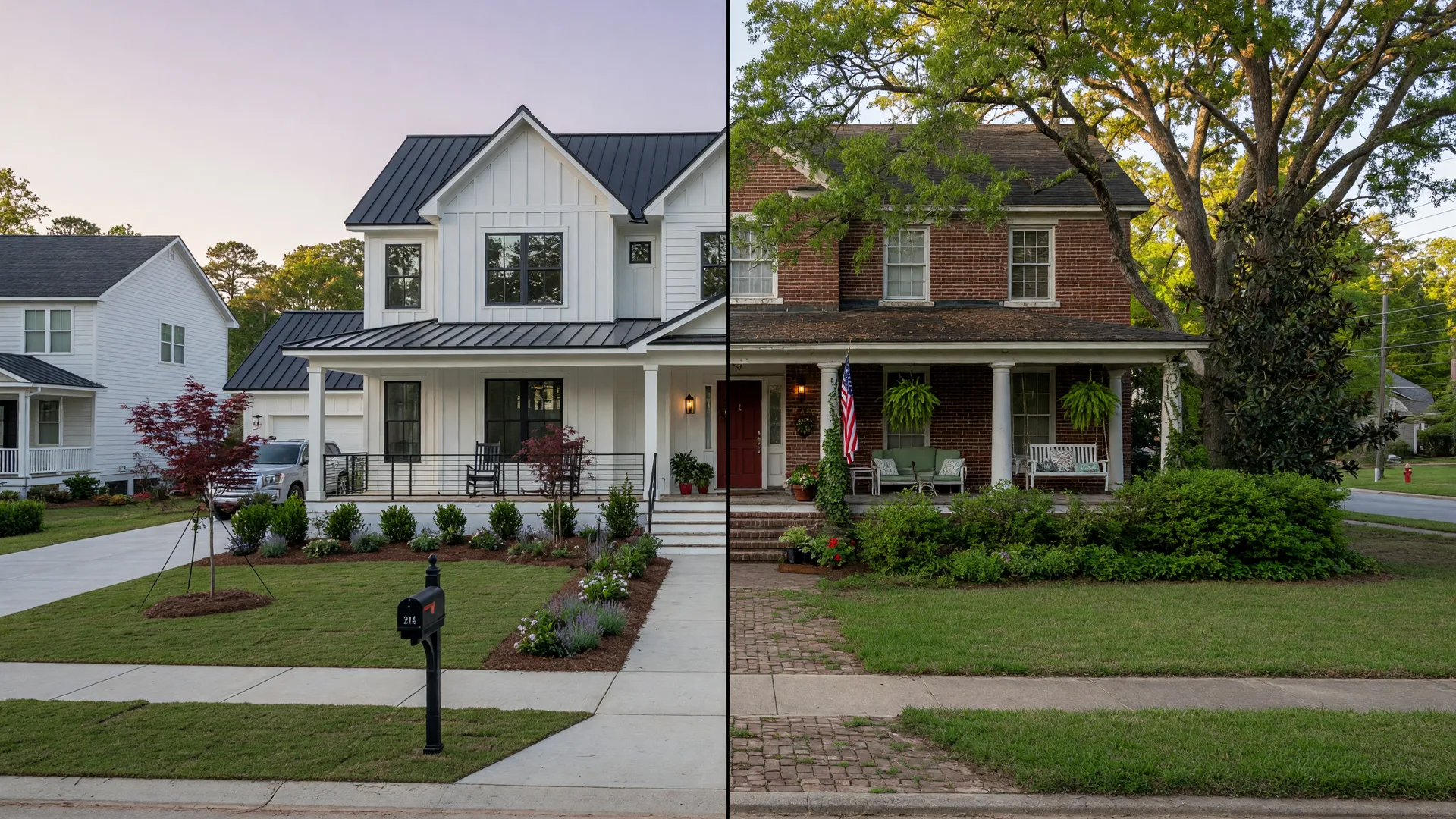 Side-by-side comparison of a new construction home and an established resale home in Aiken South Carolina