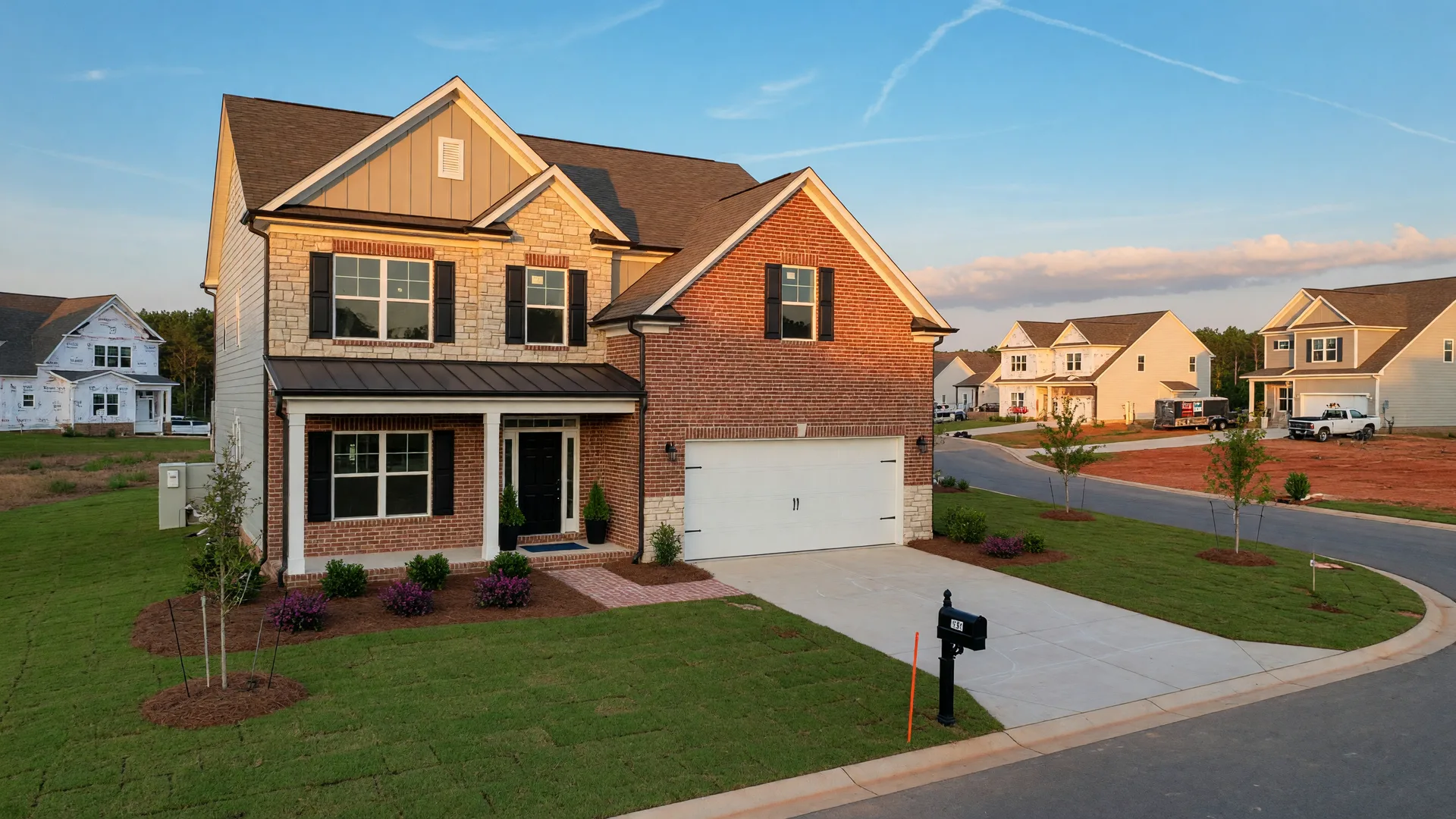 Open-concept kitchen and living area in a newly built home in Aiken SC with modern finishes