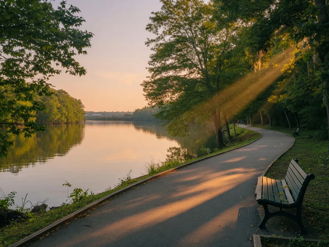 Scenic walking trail along the Savannah River in North Augusta SC