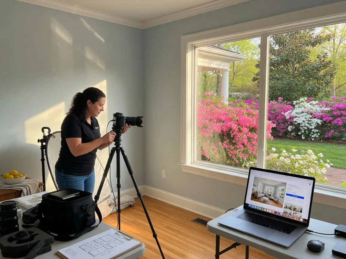 Professional real estate marketing setup for Augusta GA home during Masters Week spring season
