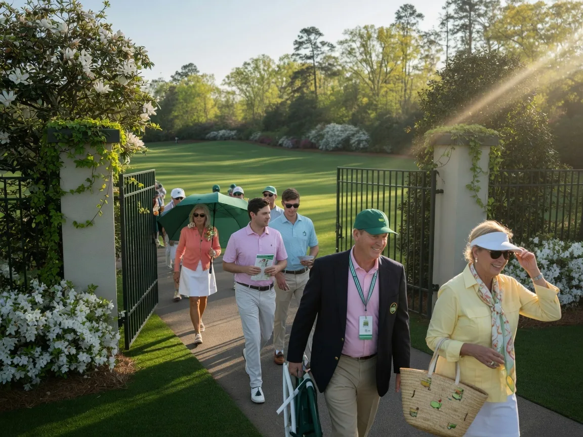 Patrons entering Augusta National Golf Club on a spring morning during Masters Week