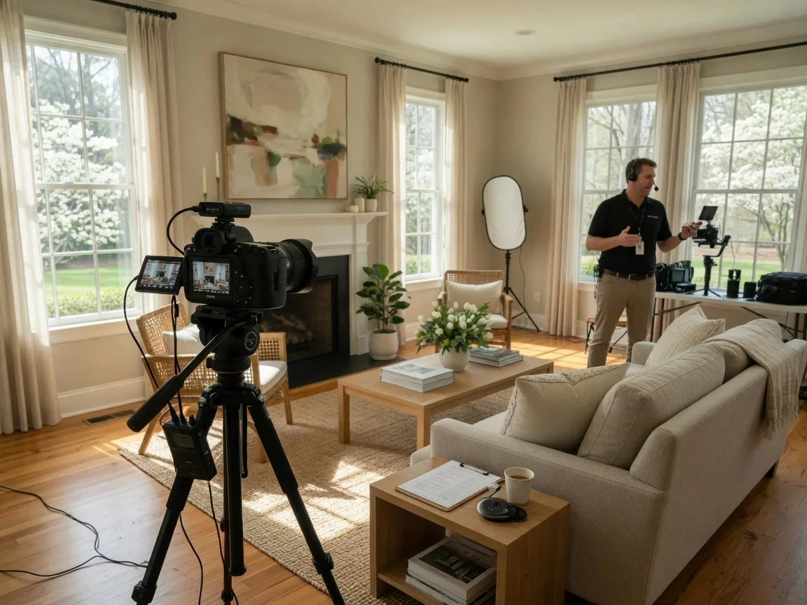 Professional walkthrough video being recorded in a staged Augusta GA home for spring listing