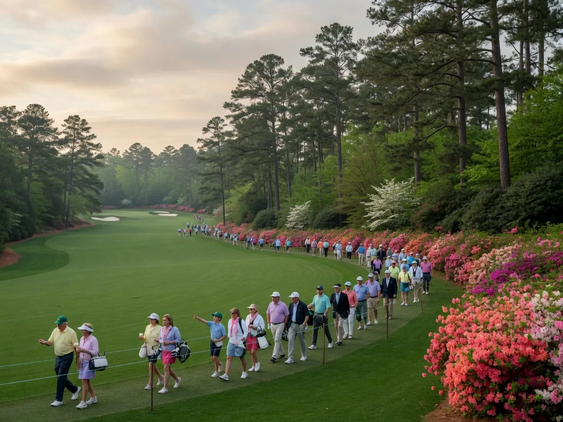 Panoramic view of Augusta National Golf Club with patrons during Masters Week
