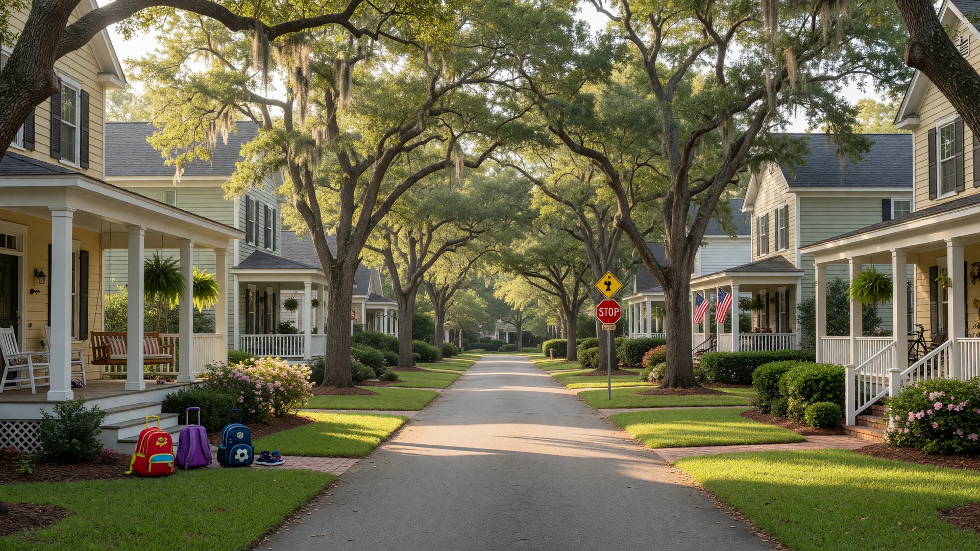Family-friendly neighborhood in Aiken SC with tree-lined streets