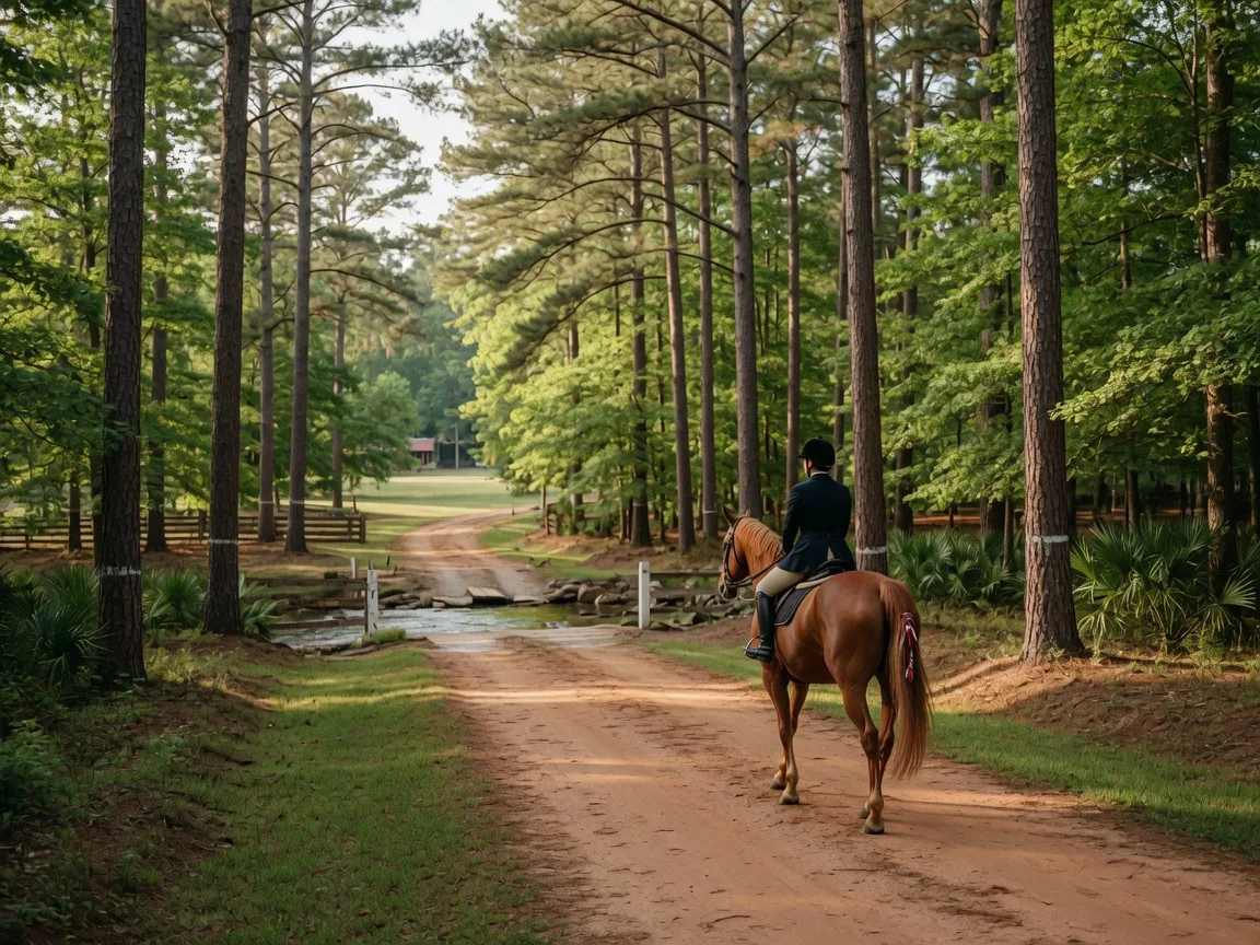 Well-maintained horse barn with cupola at an equestrian property in Aiken SC