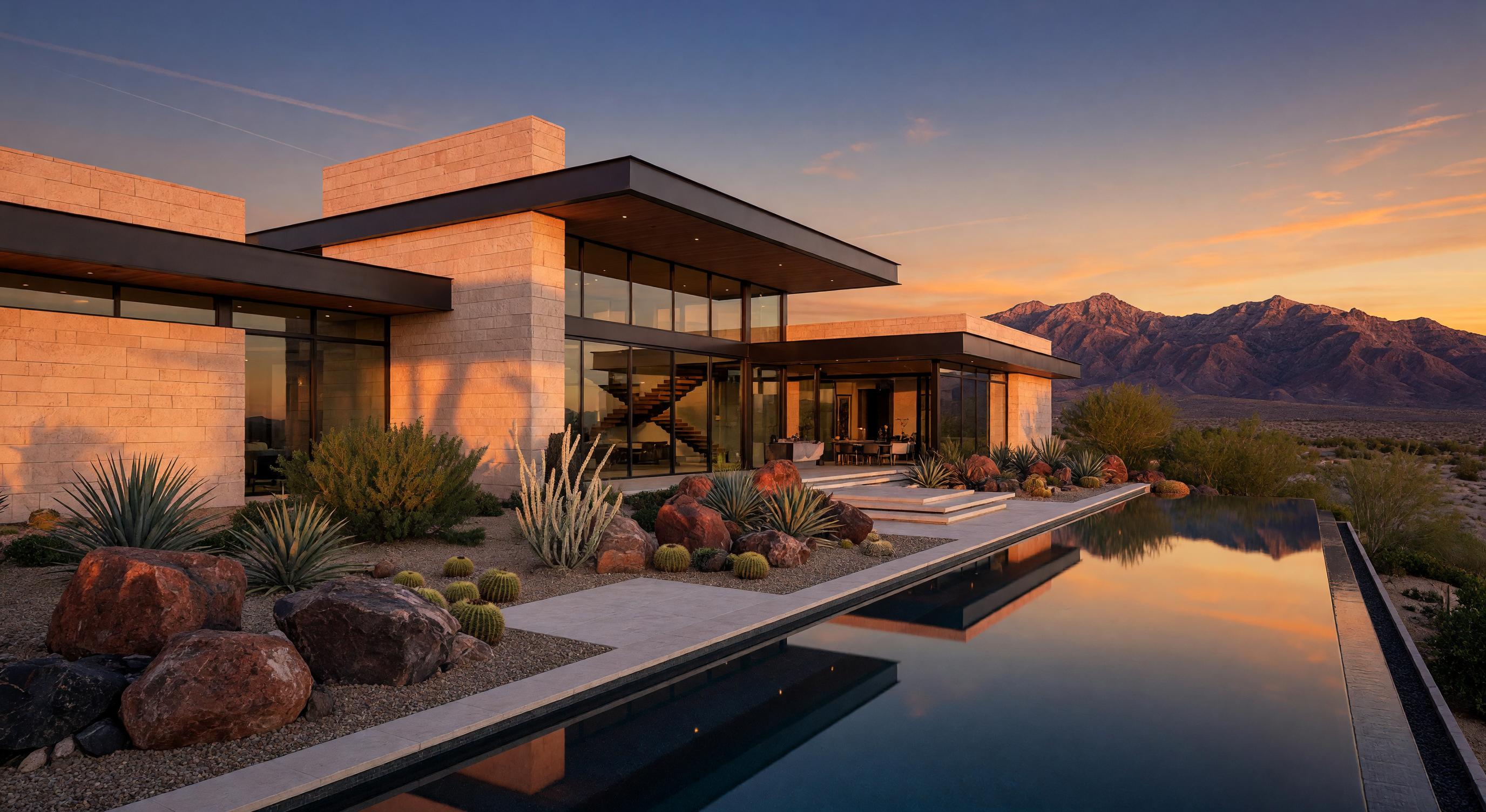 Modern luxury home in Summerlin Las Vegas at golden hour