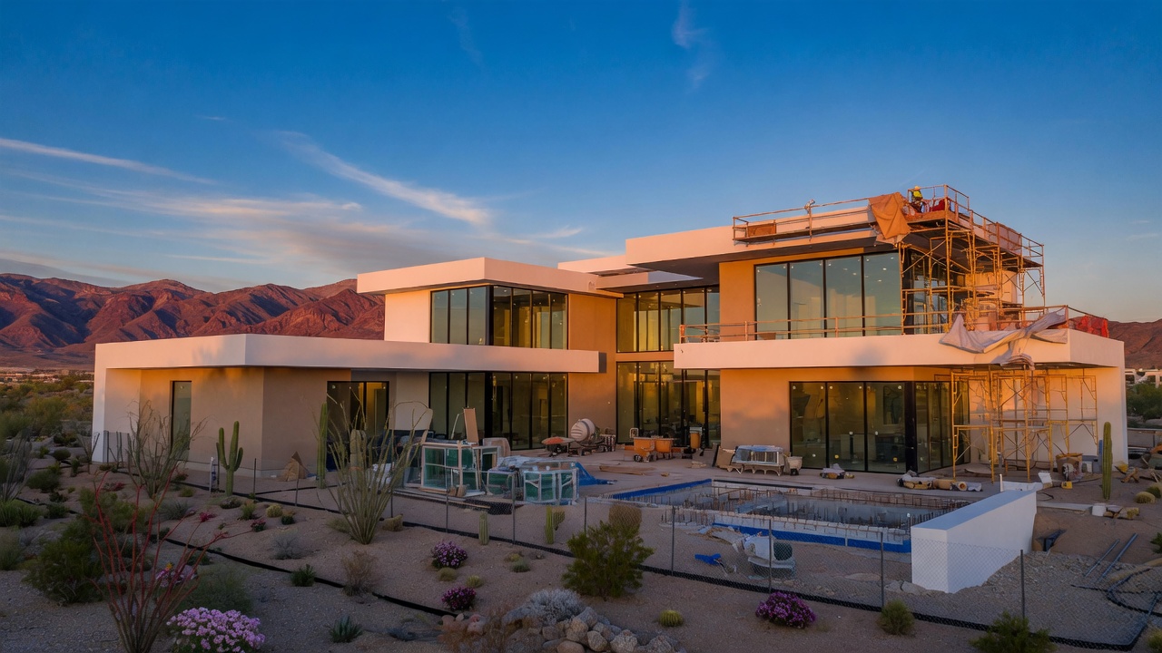 Luxury new construction home nearing completion in the Las Vegas desert