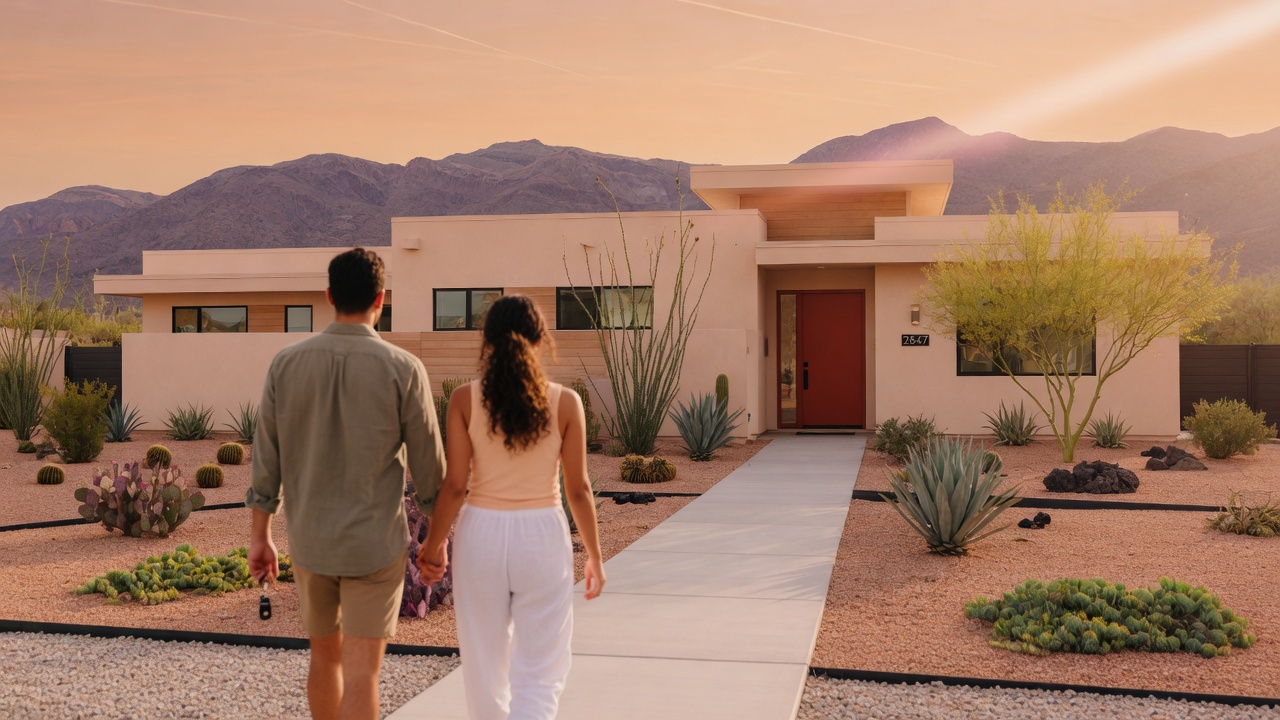 Couple approaching their first home in a Las Vegas neighborhood