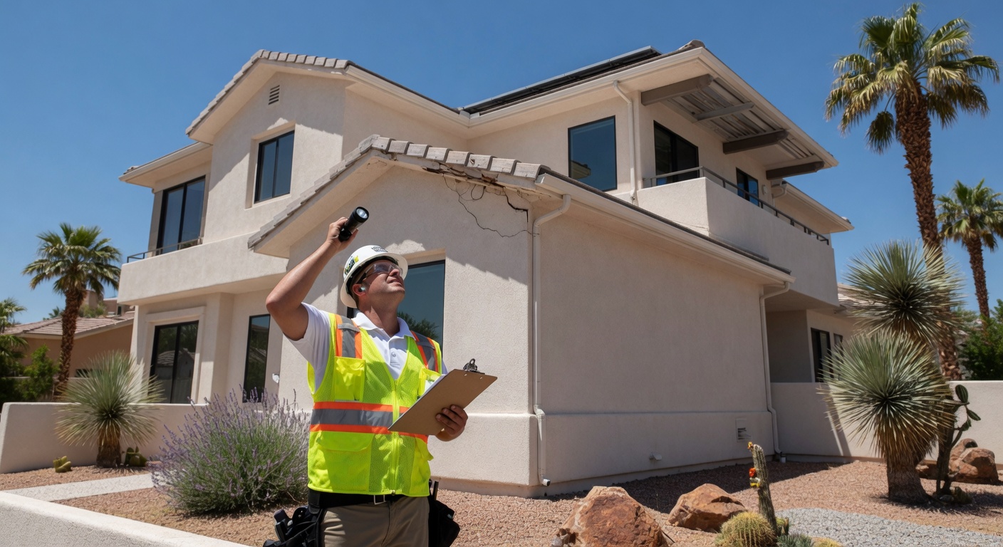 Home inspector examining Las Vegas home exterior