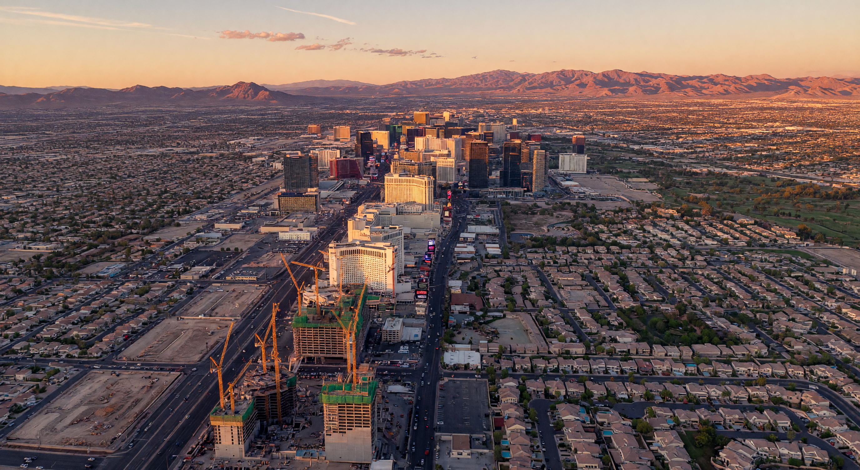 Aerial view of Las Vegas Strip and residential neighborhoods