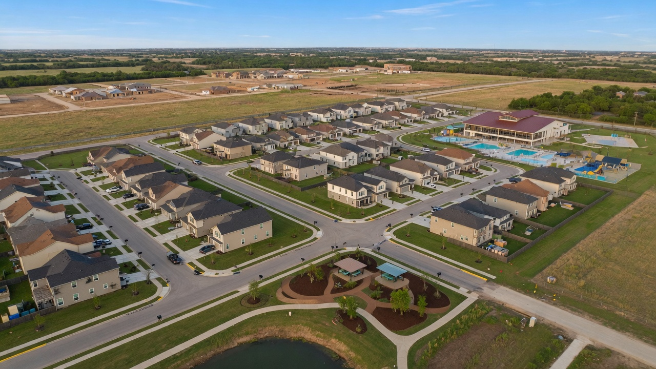 Beautiful suburban home in a North Texas master-planned community at golden hour