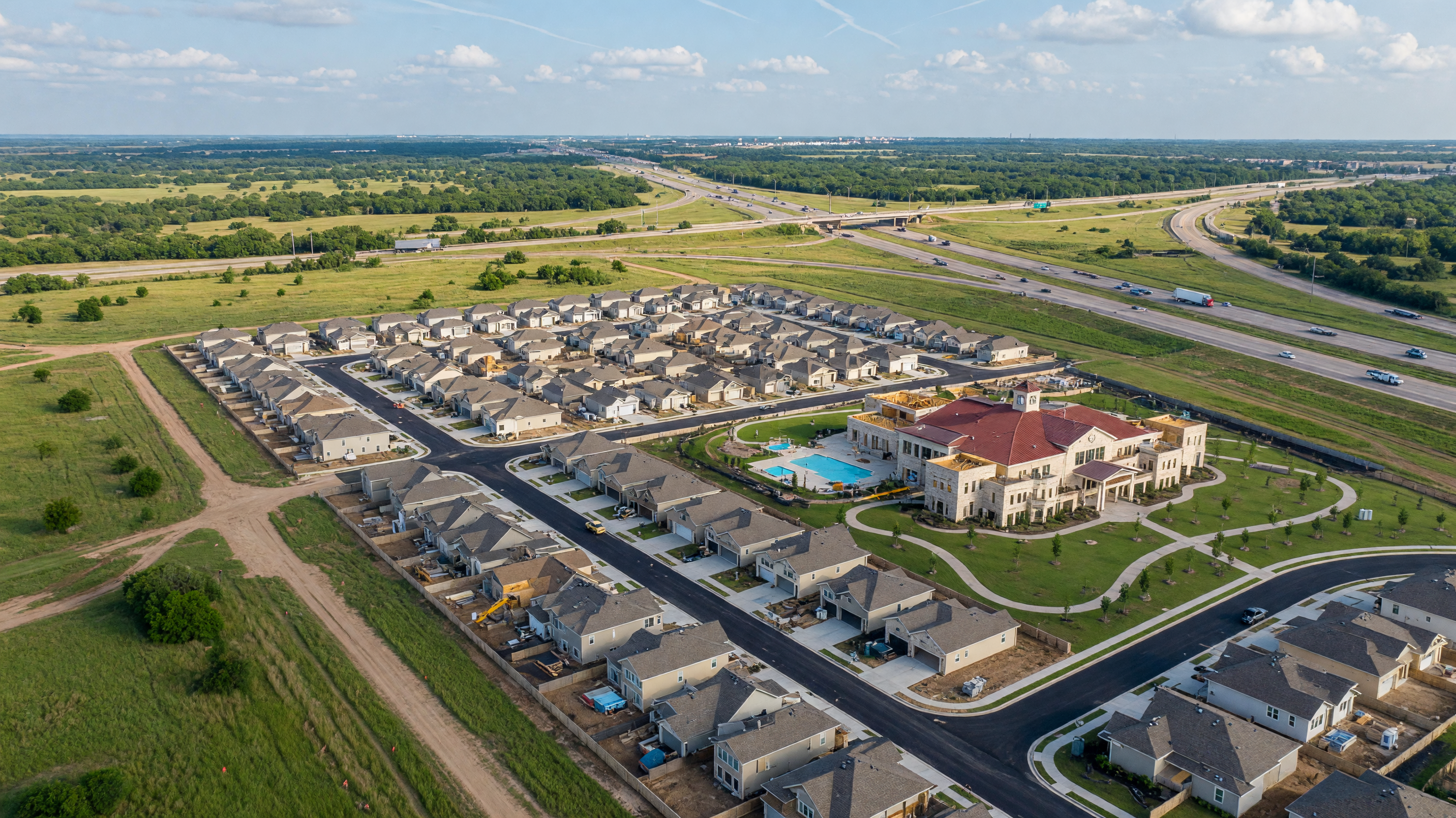 Aerial view of Landmark by Hillwood master-planned community in Denton, Texas