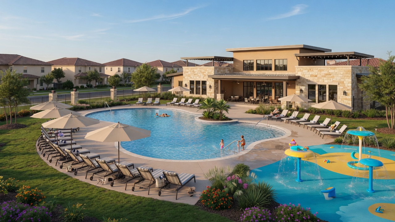 Resort-style pool complex at The Ridge at Northlake community in Argyle, Texas