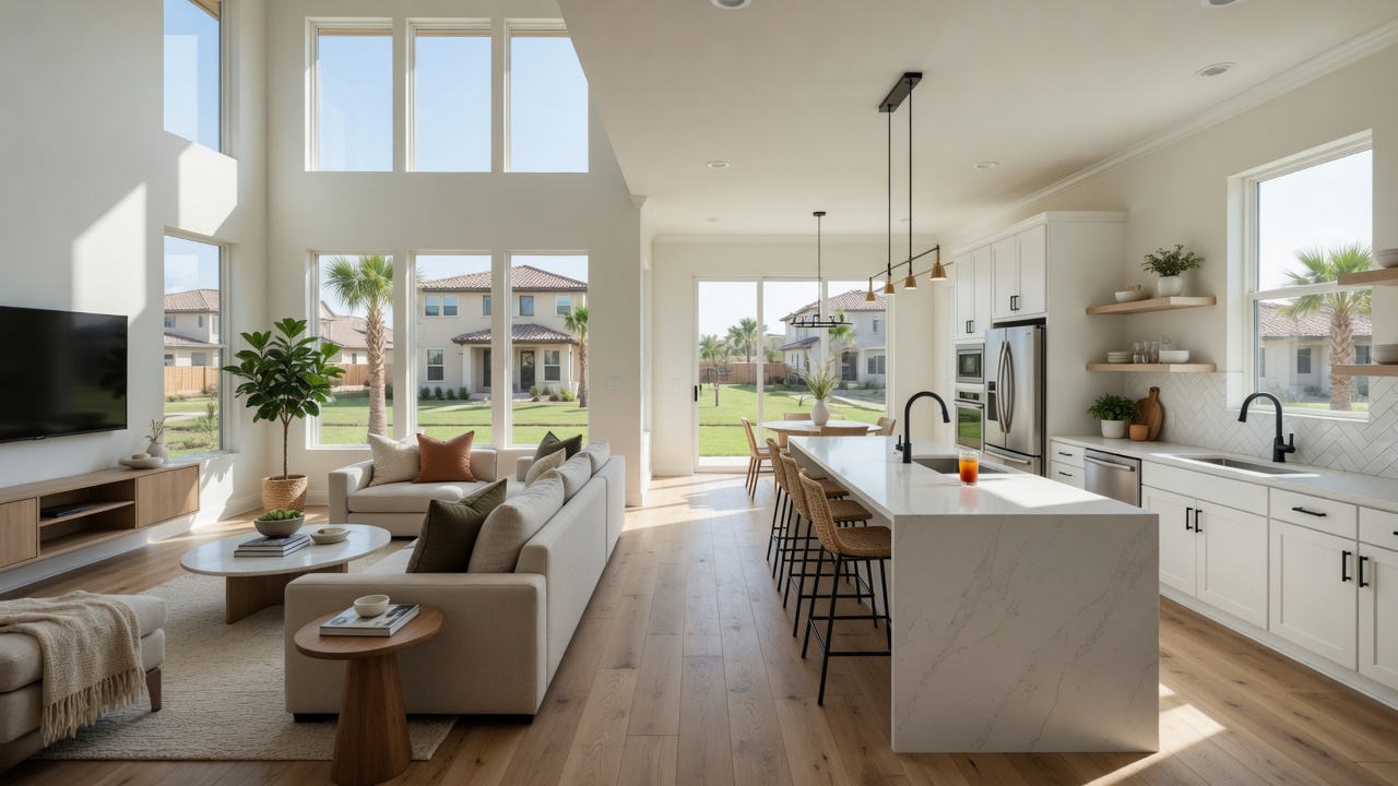 Modern new construction home interior in Pecan Square, Northlake Texas