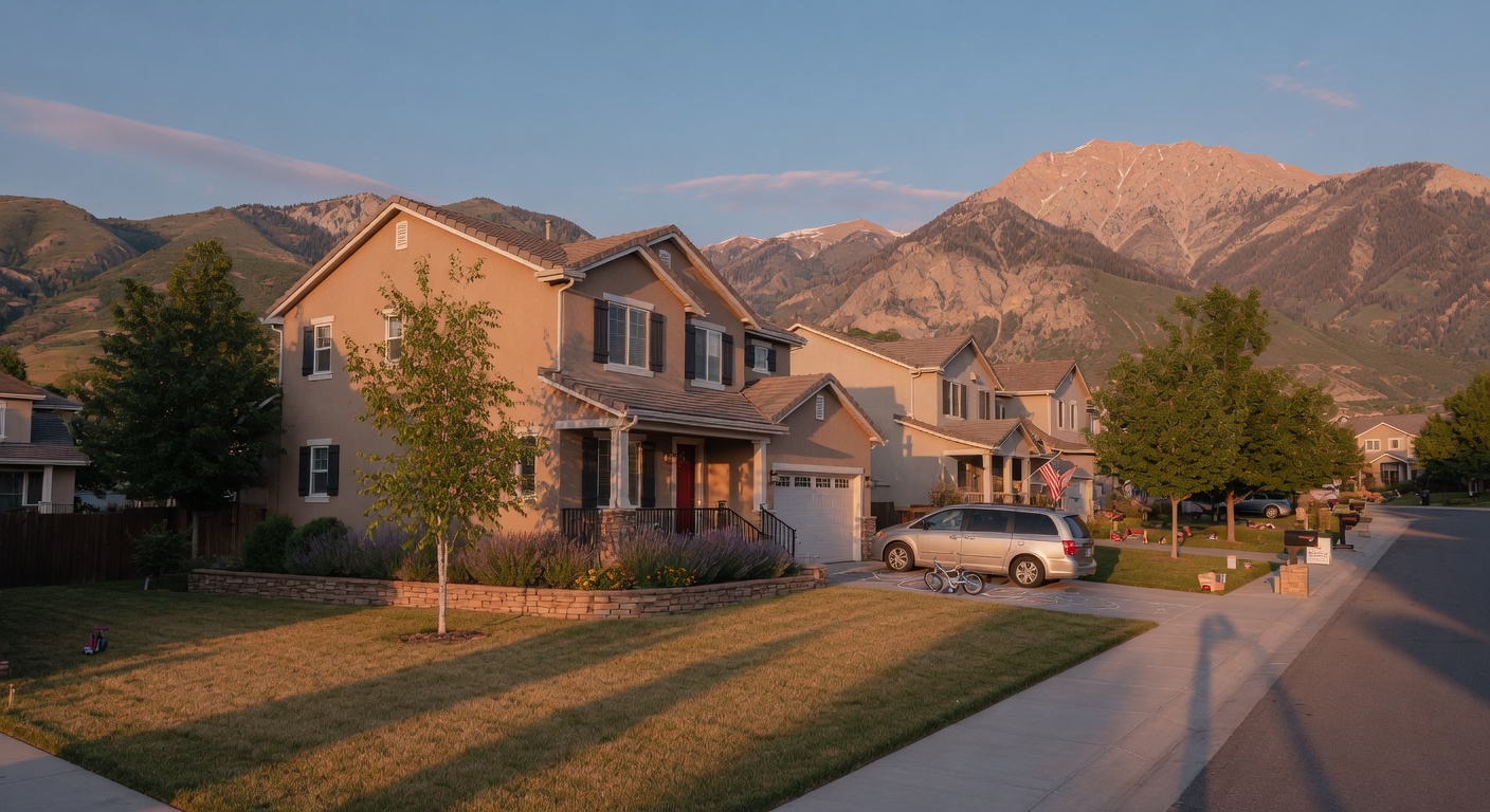 Modern suburban home in a Wasatch Front neighborhood with mountains in the background