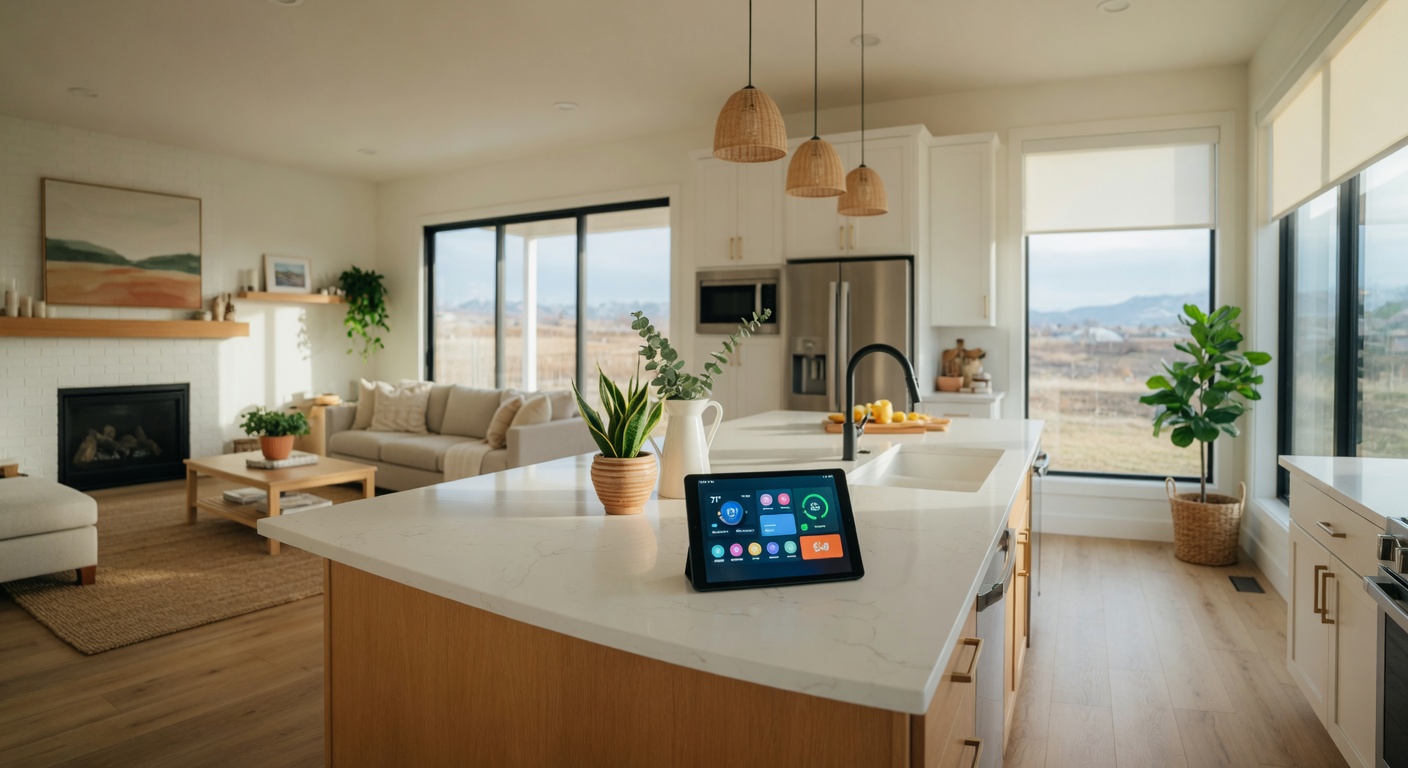 Modern Utah home interior with smart home technology