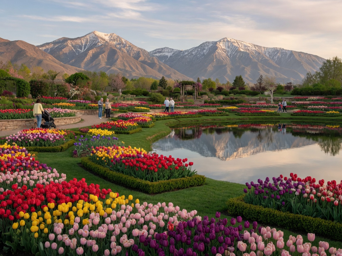Lehi Utah showing master-planned neighborhoods, parks, and the Wasatch Mountain foothills at golden hour