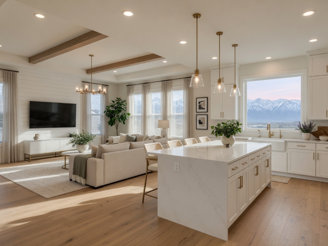 Modern community amenities center with pool and mountain views in a Utah new construction neighborhood