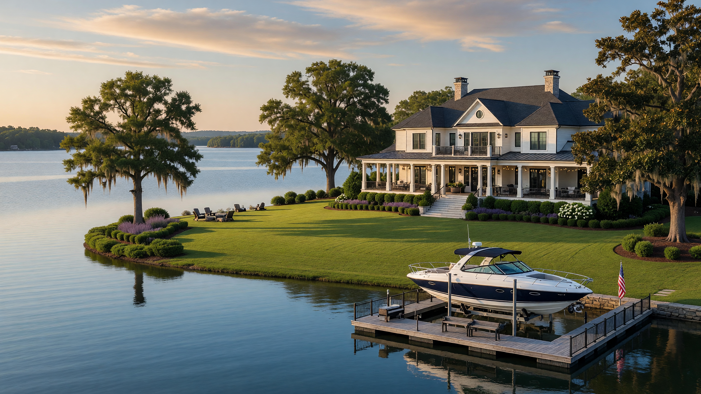 Luxury waterfront estate with private dock on Lake Norman's northern shore near Troutman NC