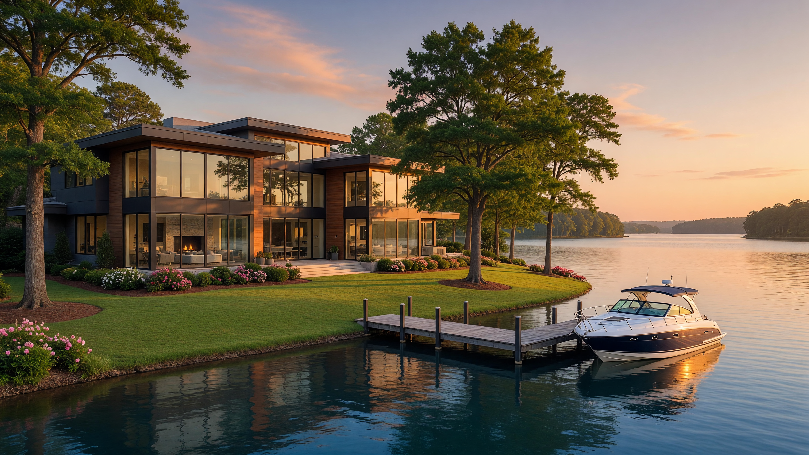 Aerial view of Lake Norman waterfront homes and peninsula