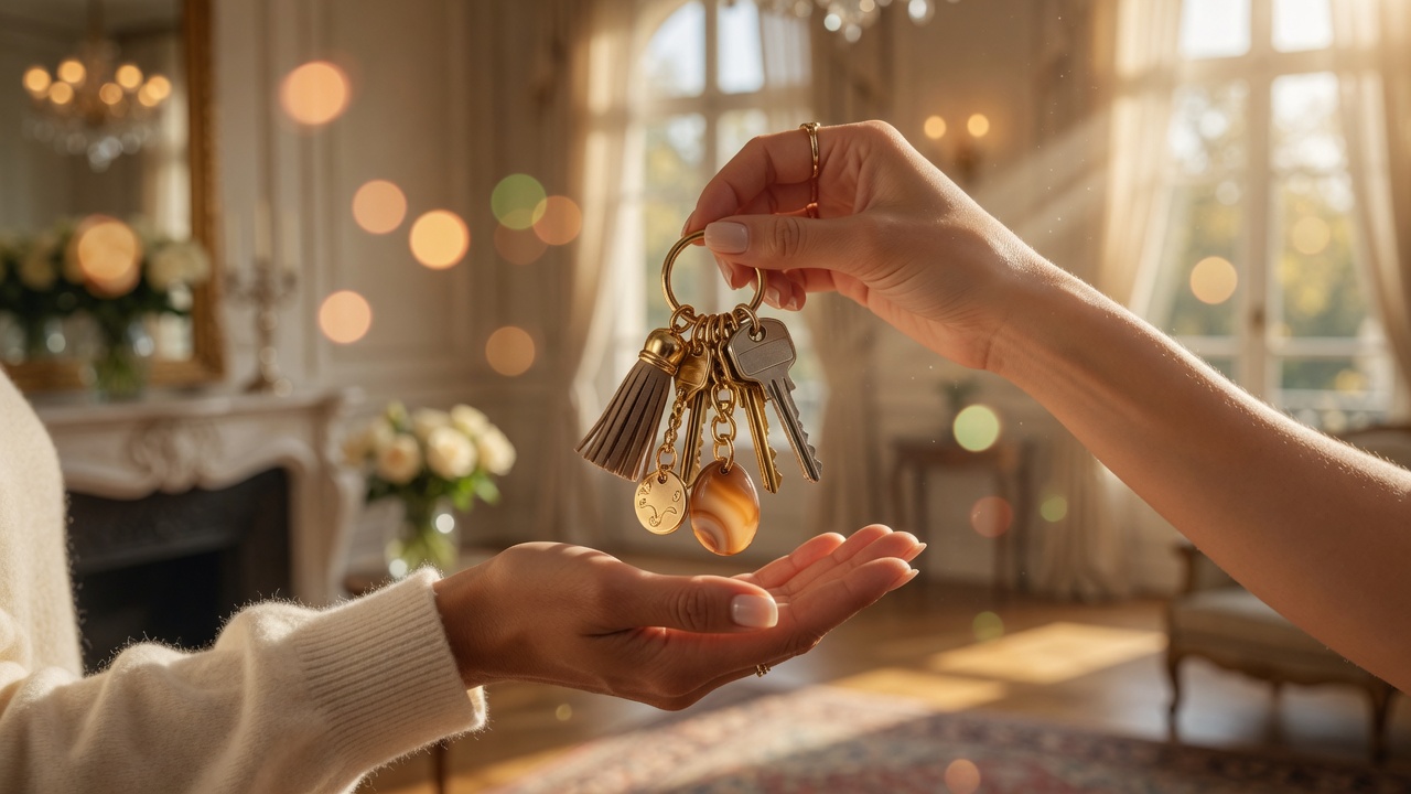 Keys being handed over at a luxury home closing