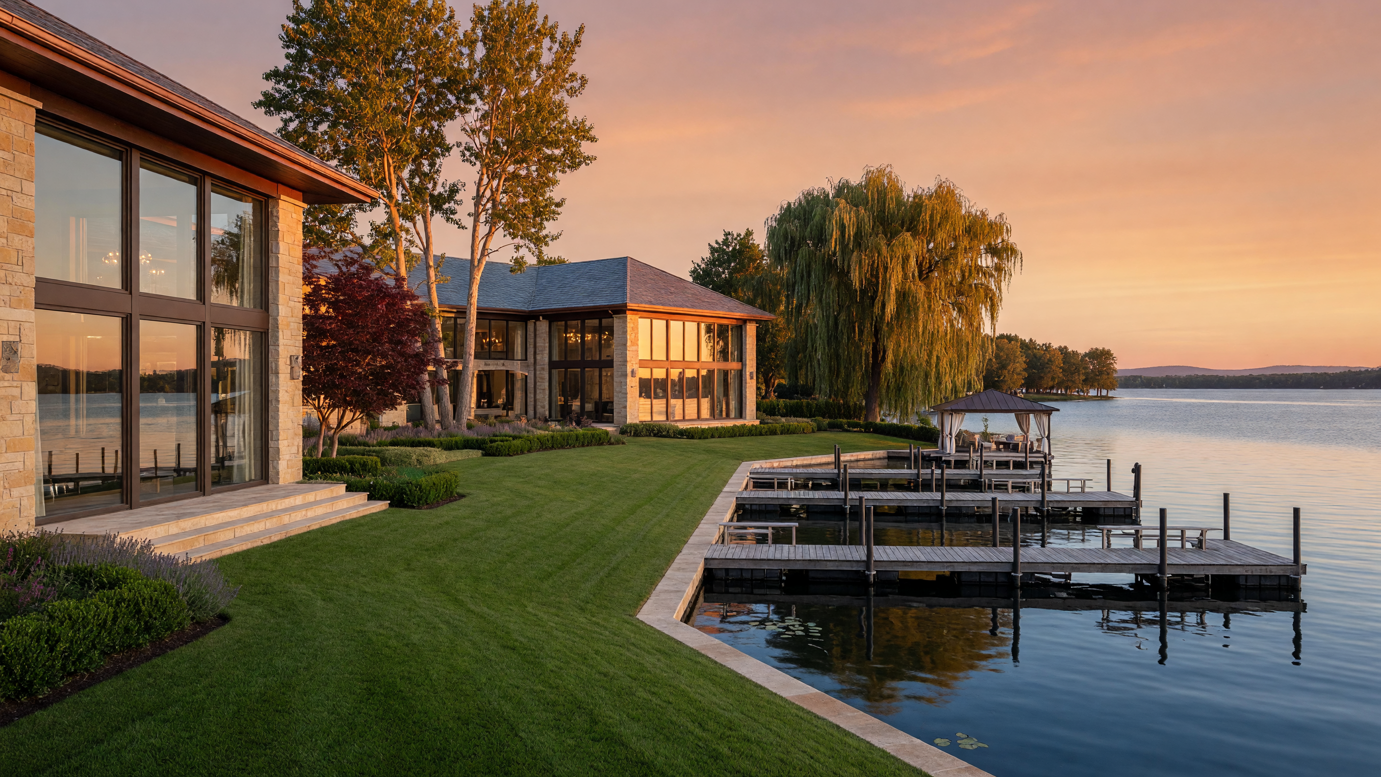 Aerial view of luxury waterfront homes on Lake Norman