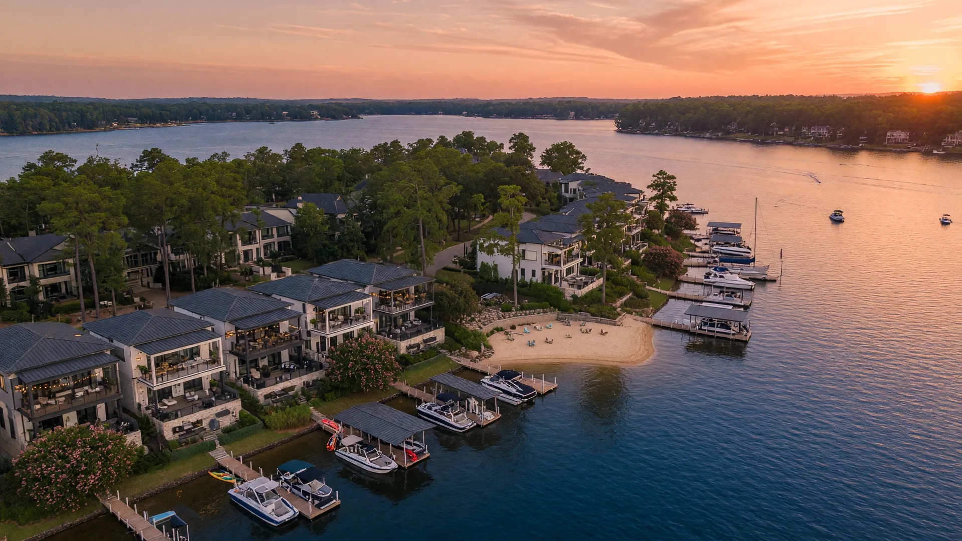 Aerial view of Regatta Island on Lake Norman