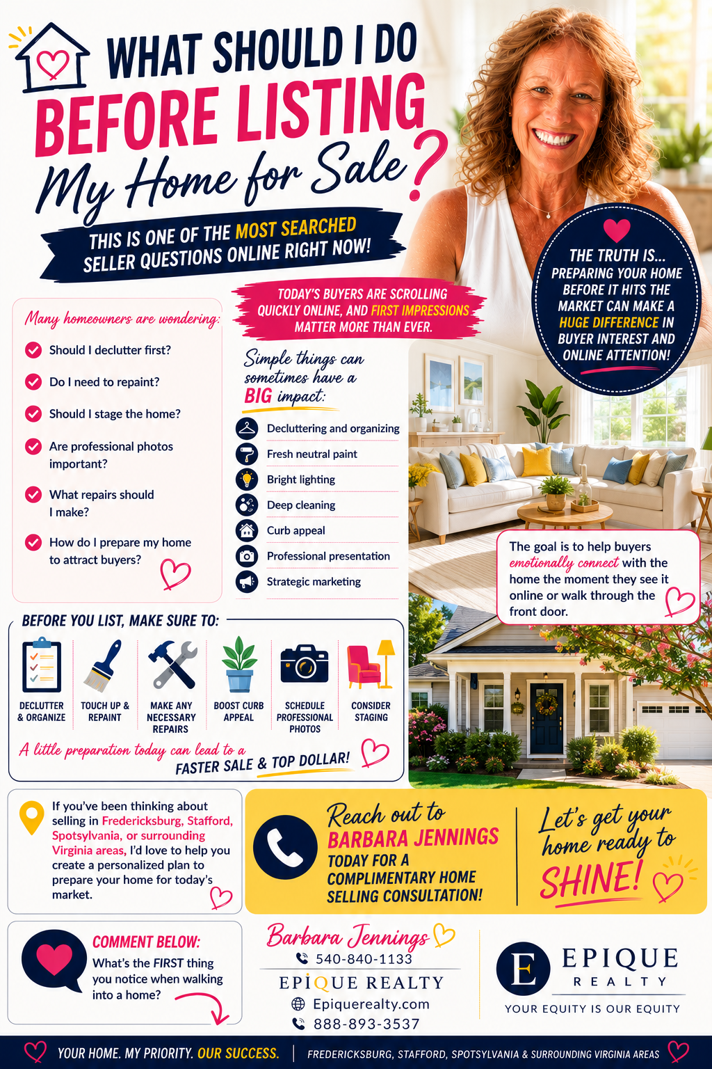 Barbara Jennings home preparation checklist for sellers in Fredericksburg VA