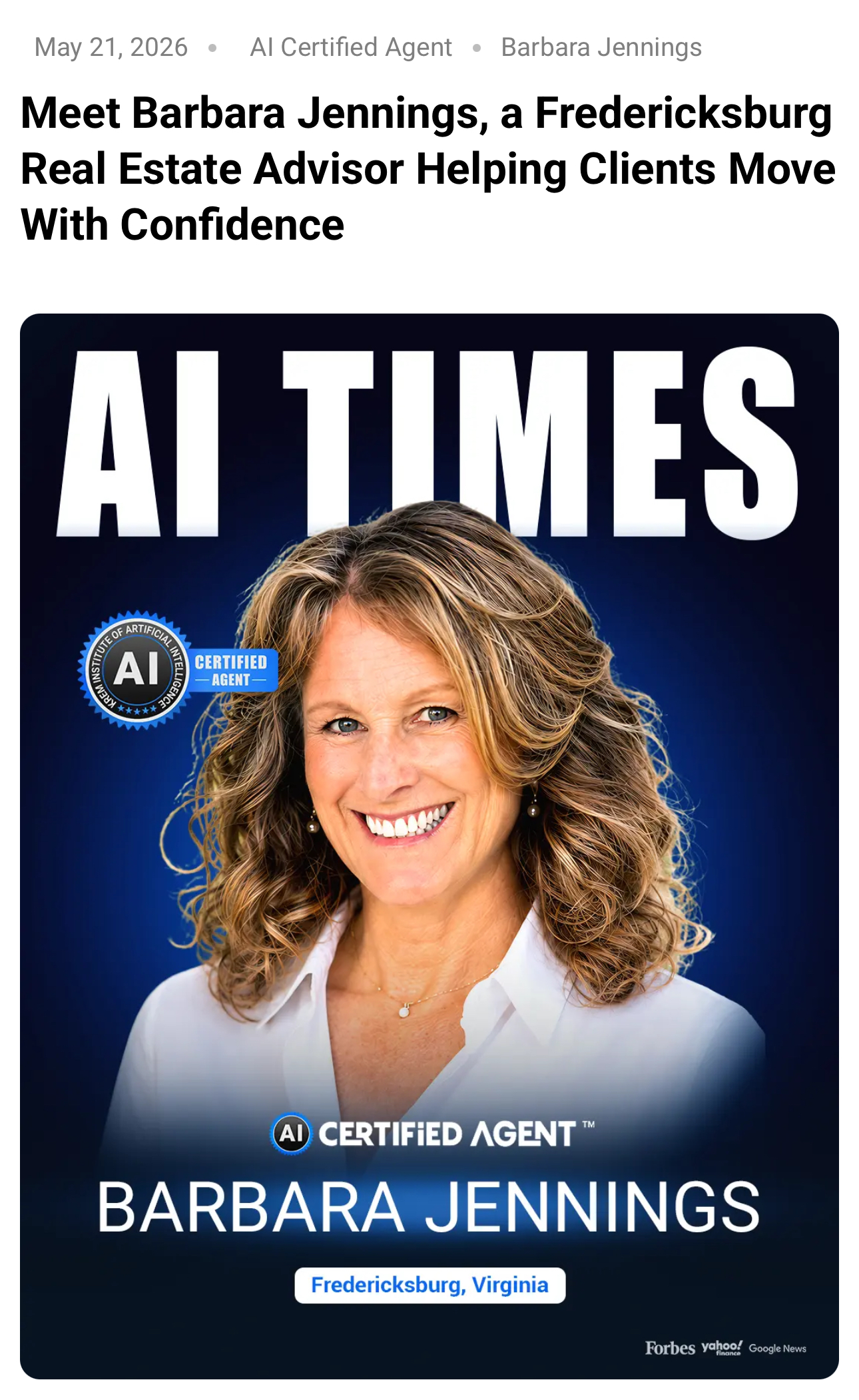 Barbara Jennings AI Certified real estate professional in Fredericksburg VA