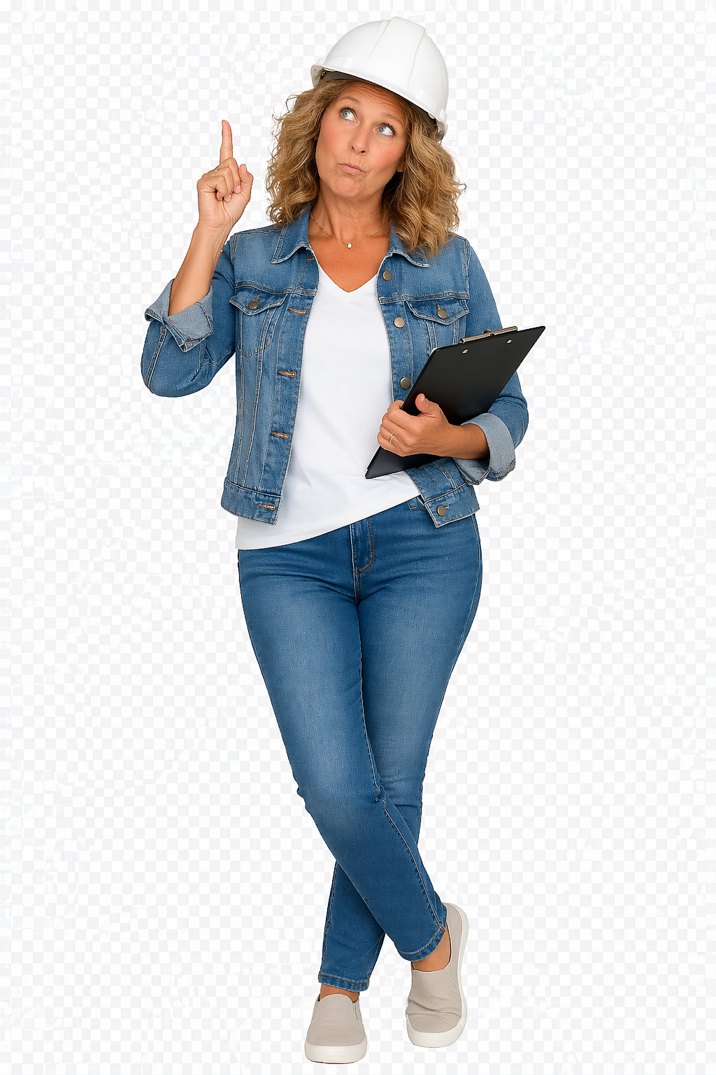 Barbara Jennings prepared with clipboard and hard hat for short sale property assessments
