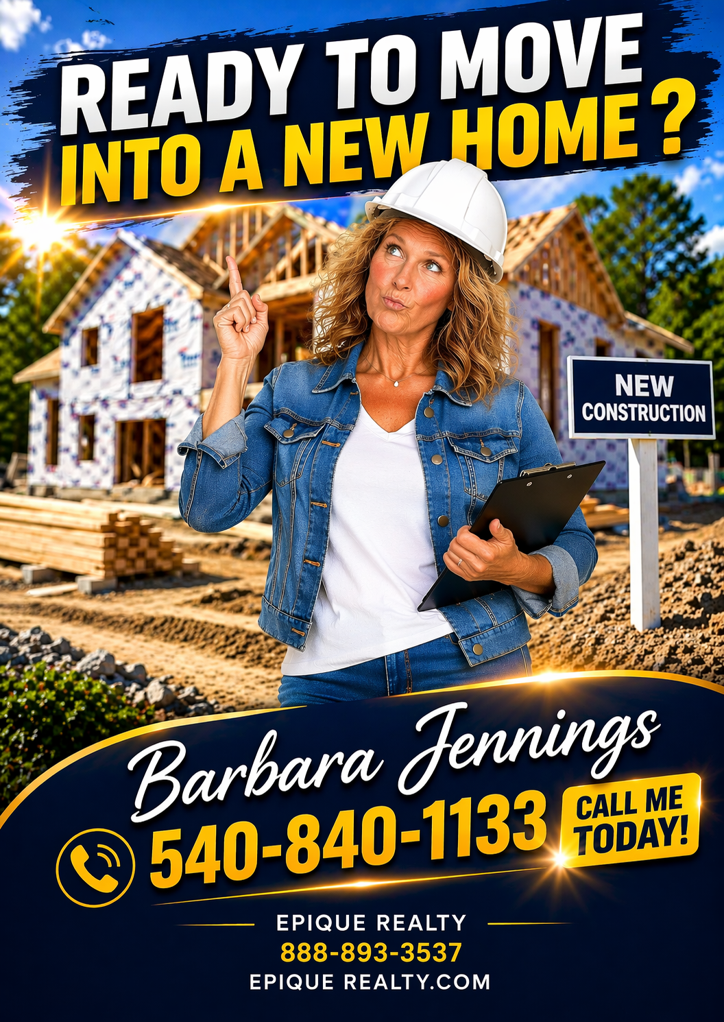 Barbara Jennings at a new construction home site helping buyers navigate new builds in Virginia