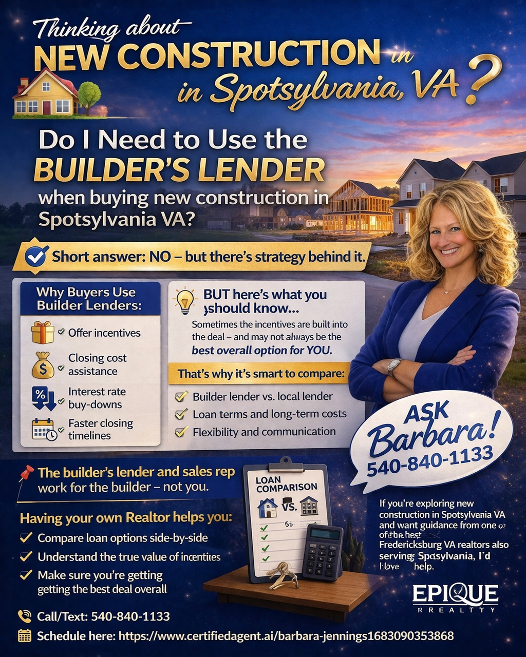 New construction builder lender pros and cons Virginia Barbara Jennings